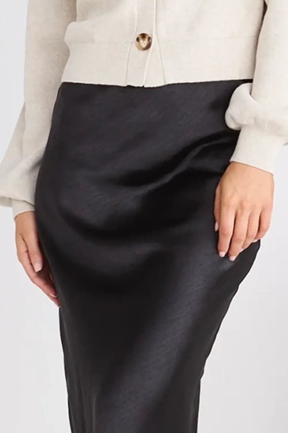 Ivy Black Satin Bias Midi Skirt