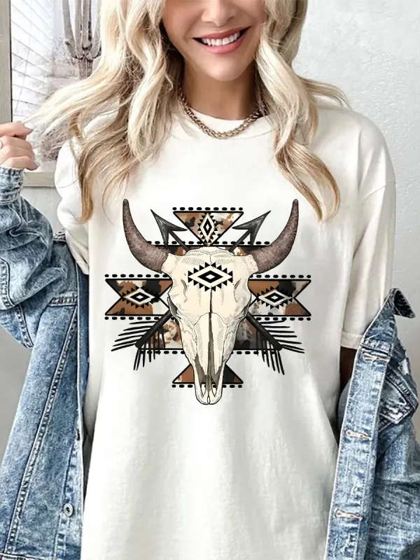 Western Aztec Bull Skull T-shirt