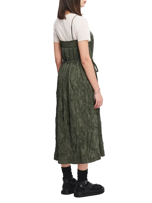 Deep Green Crinkle Pleat Dress