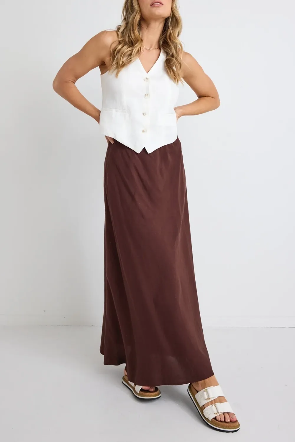 Lagos Chocolate Floaty Bias Cut Maxi Skirt