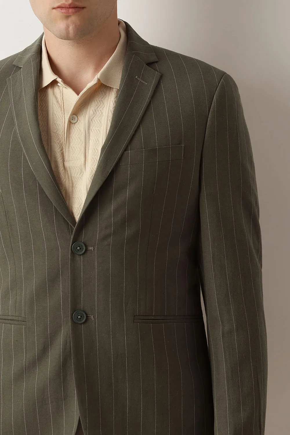 Brown Striped Casual Blazer