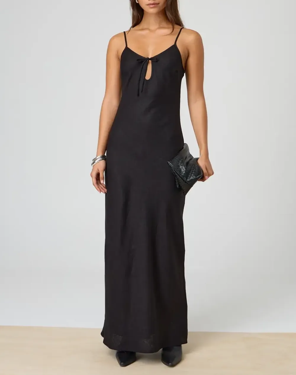 Tie Front Linen Blend Maxi Dress