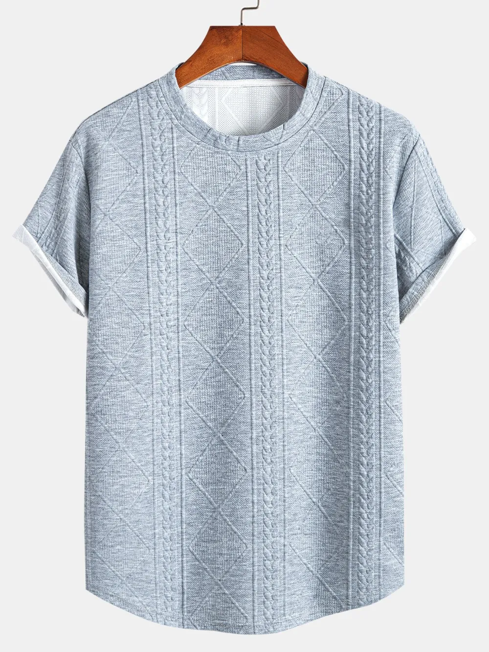 Short Sleeve Geometric Jacquard Arc Hem T-Shirt