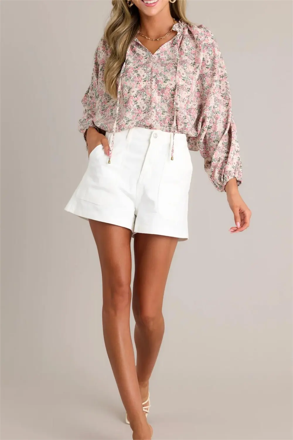 PERFECT HARMONY PINK FLORAL BISHOP SLEEVE TOP