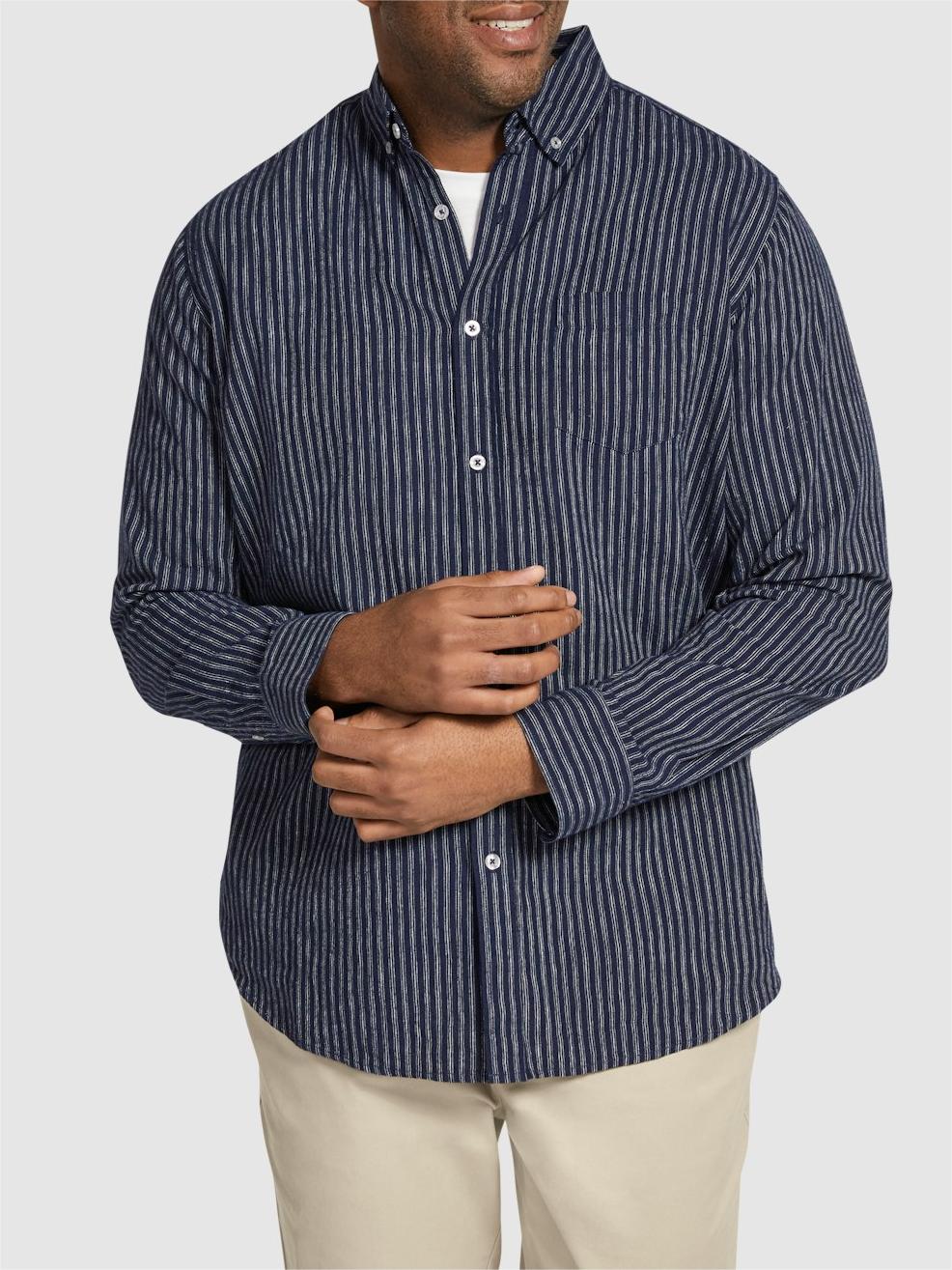 NAVY CAPRI STRIPE LINEN BLEND SHIRT