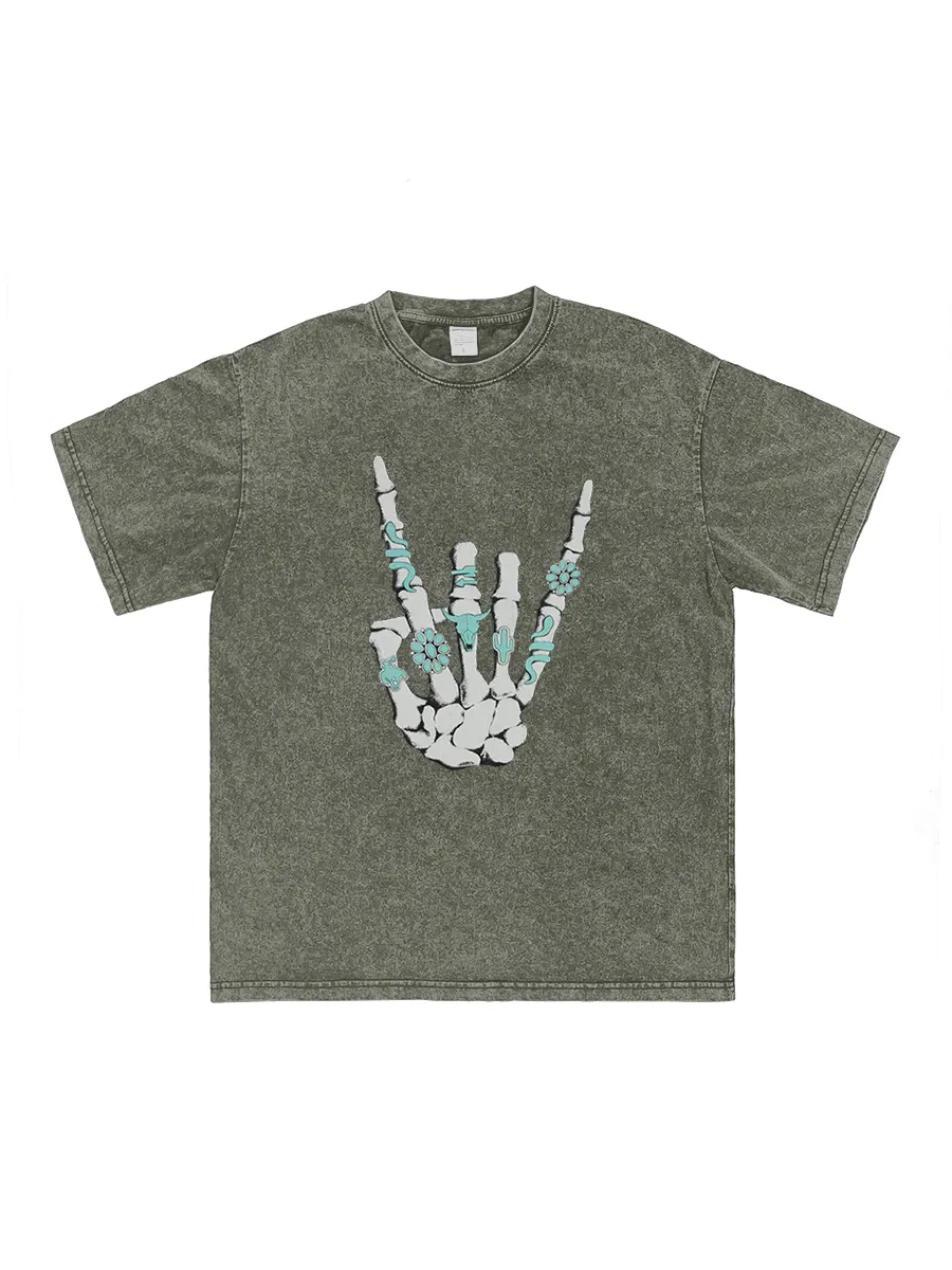 Rock On Western Skeleton Hand T-shirt