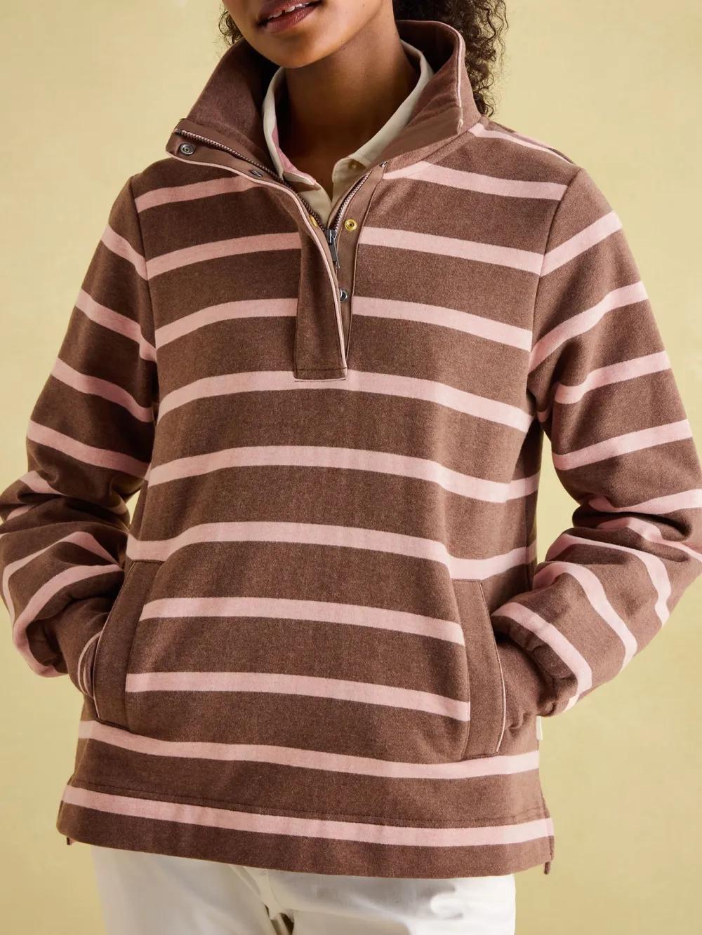 Burnham Chocolate Brown pink Funnel Neck Quarter Zip Sweatshirt