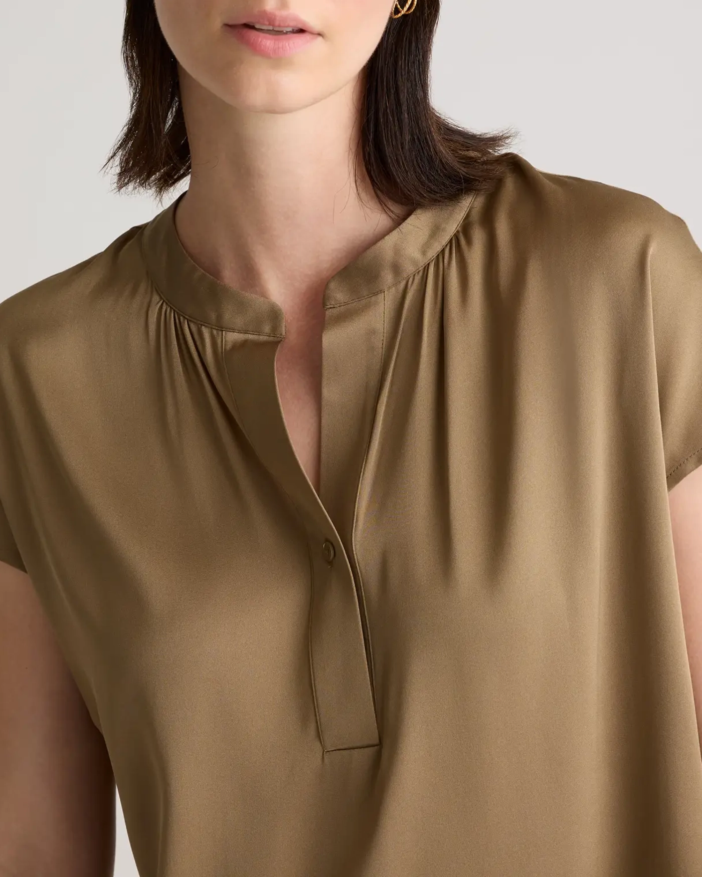 Short Sleeve Washable Stretch Silk Dolman Sleeve Blouse