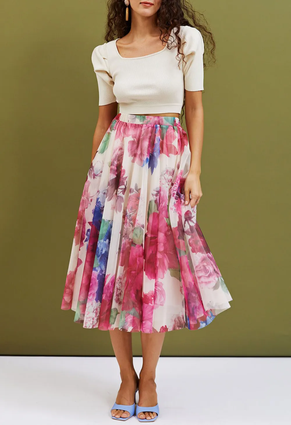 DANCING IN FLOWERS DOUBLE-LAYERED MESH TULLE SKIRT