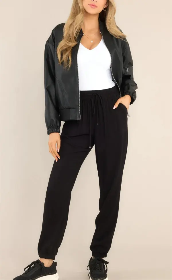 MY LEGACY BLACK FAUX LEATHER BOMBER JACKET