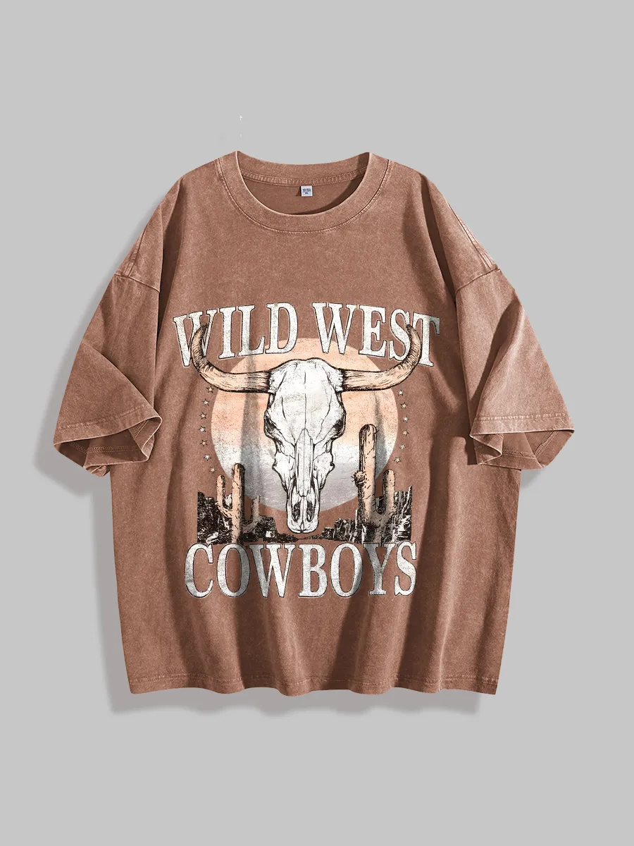 Distressed Wild West Cowboys Print Tee – Retro Western Style