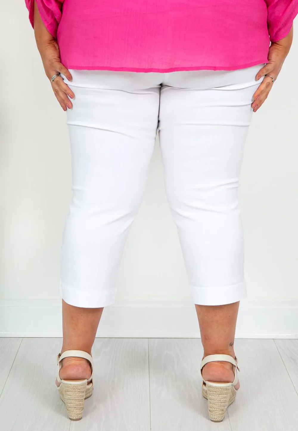 White Elasticated Crop Trousers