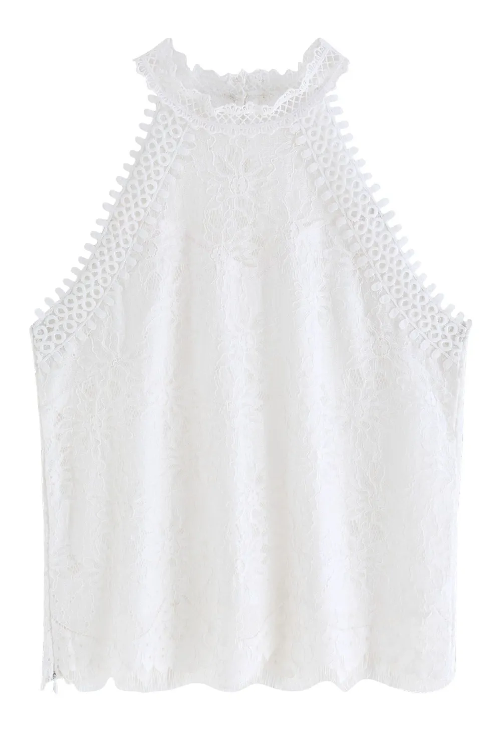 FLORAL LACE CUTWORK HALTERNECK TOP IN WHITE