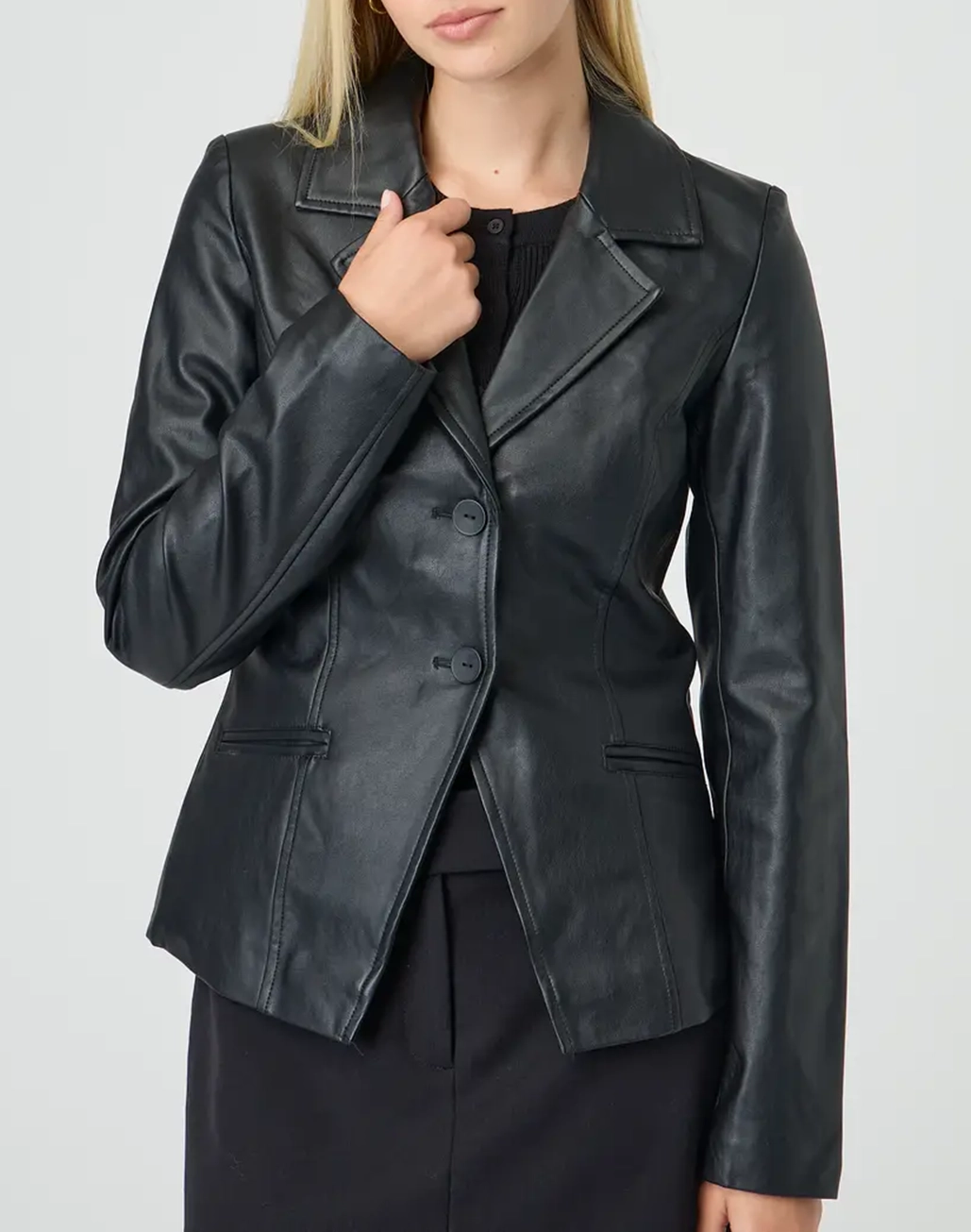 Fitted Faux Leather Blazer