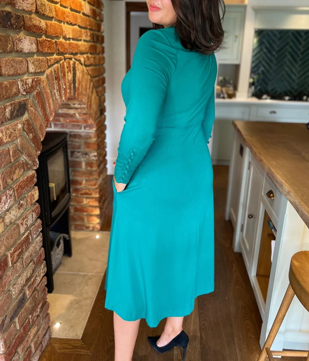 Emerald Green Tie Front Midi Dress