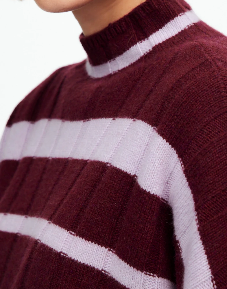 Ribbed Cashmere-Wool Blend Pullover Sweater