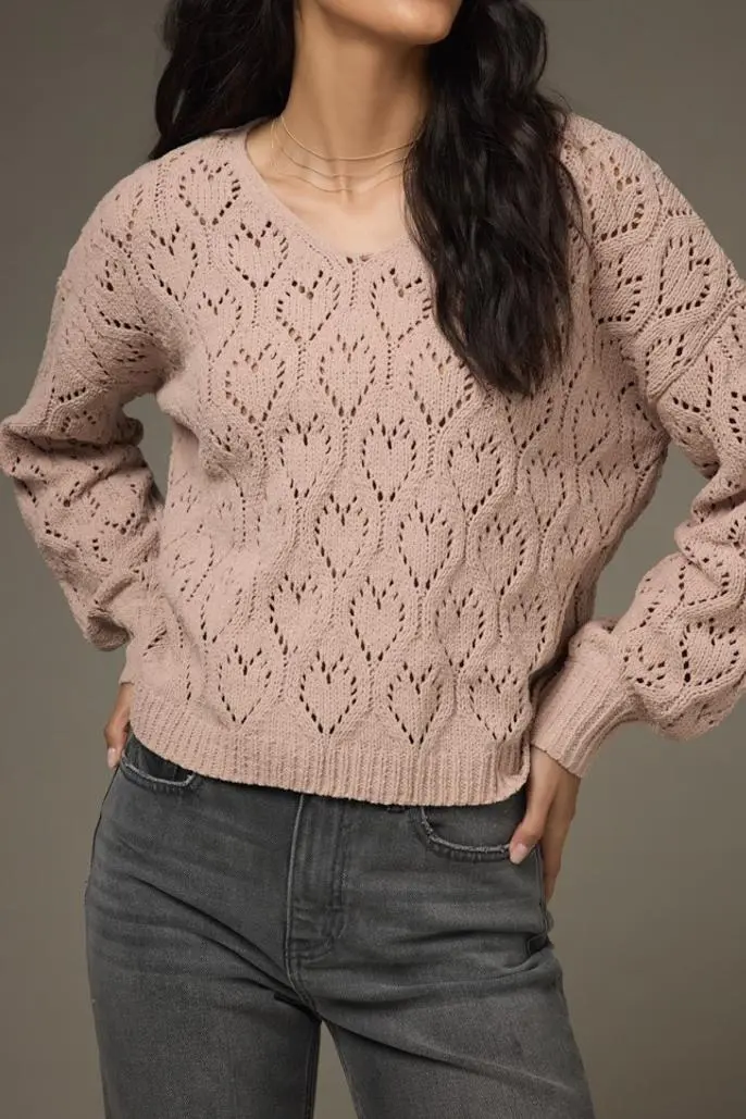 Vivian Heart Pointelle Pullover Sweater