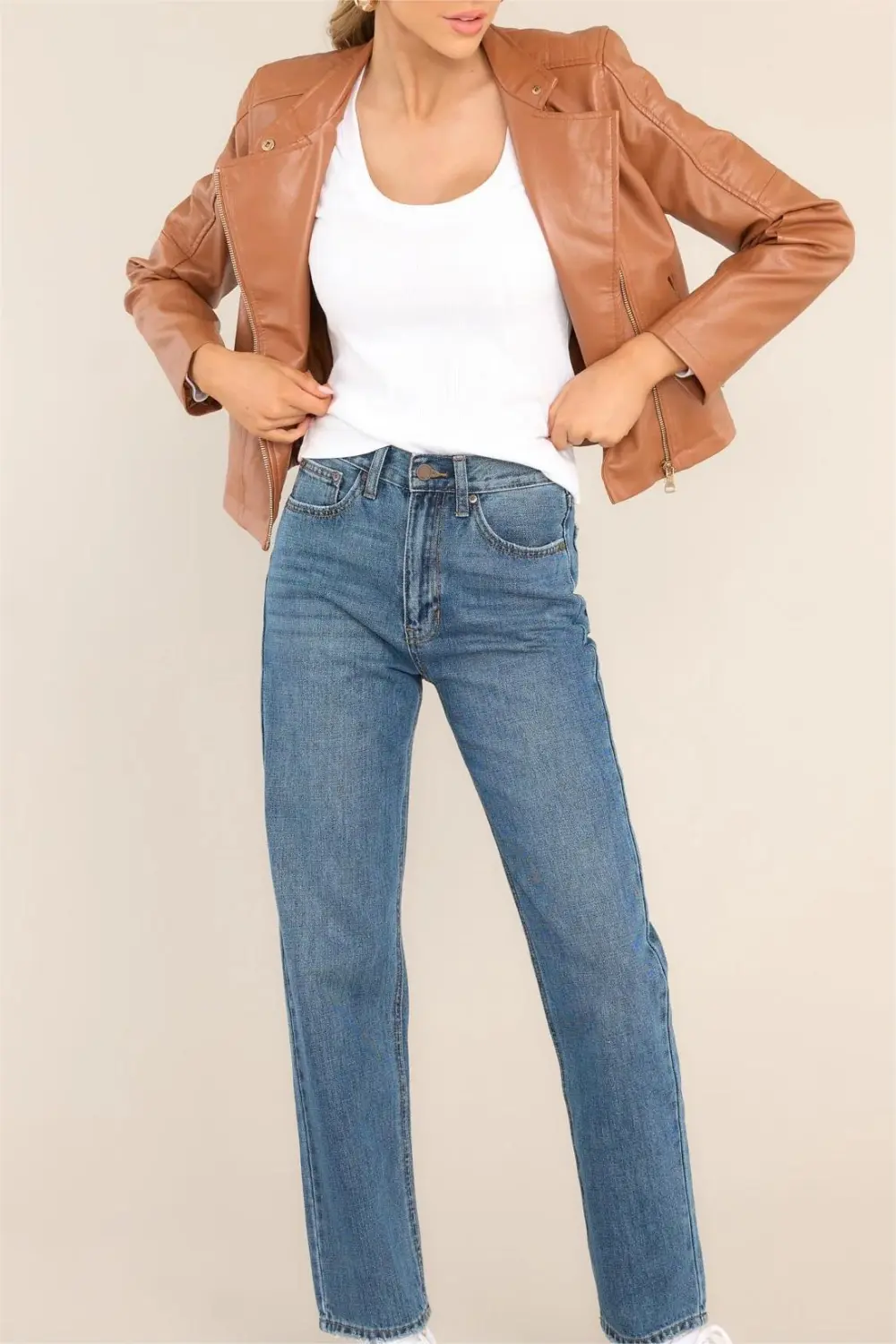 CARAMEL FAUX LEATHER JACKET