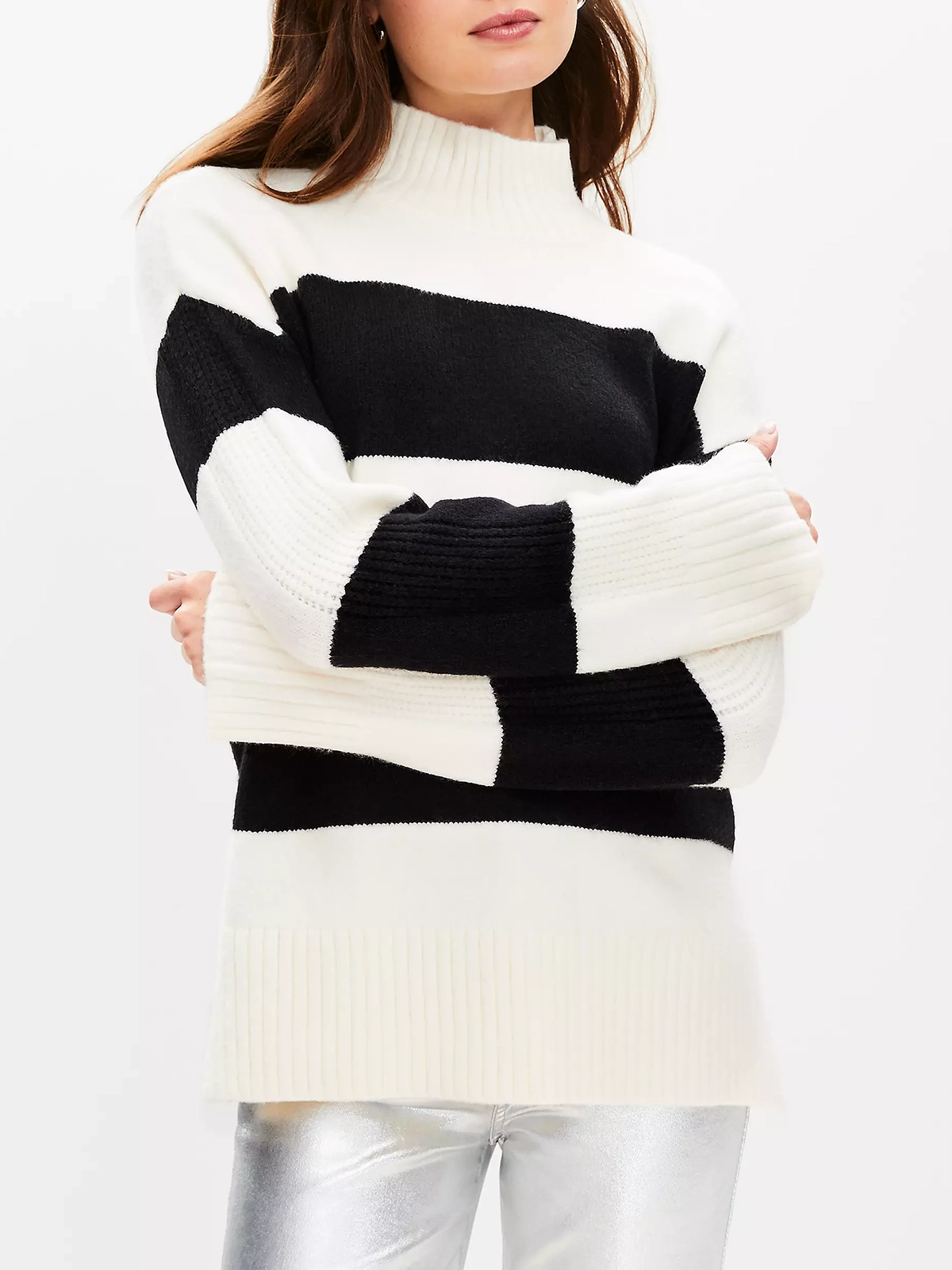 Striped Slouchy Turtleneck Tunic Sweater