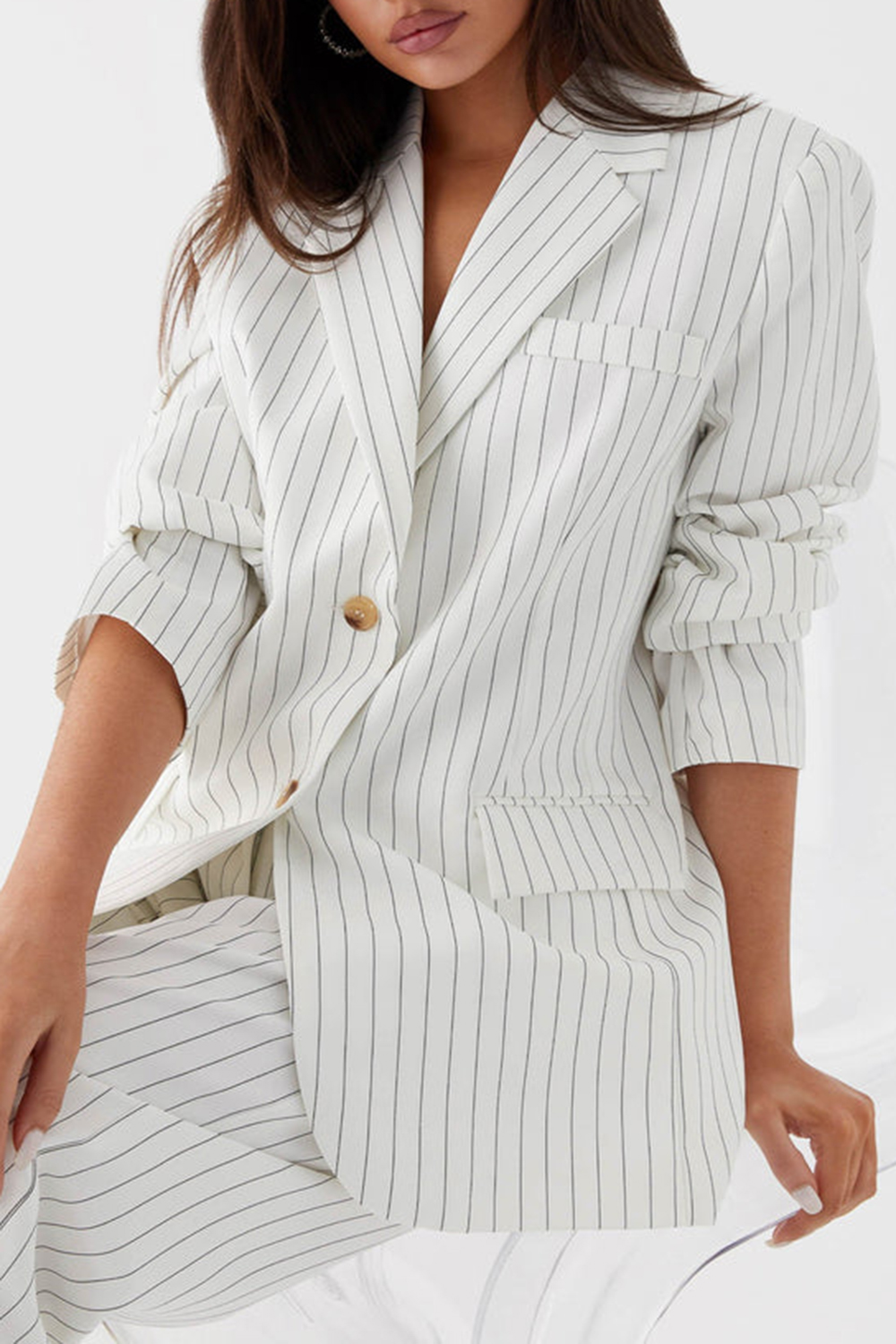 Can't Leave Pinstripe Oversized Blazer - White Pinstripe