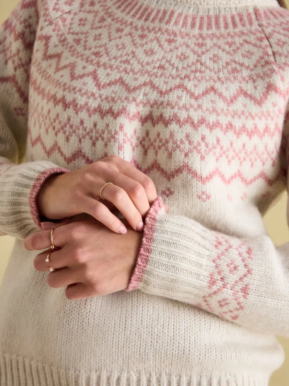 Charlotte Cream Crew Neck Fairisle Pattern Jumper