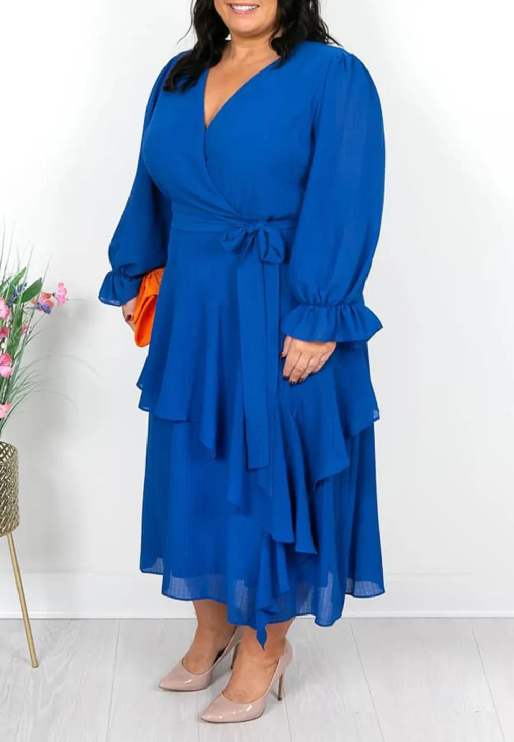 Royal Blue Ruffle Wrap Dress