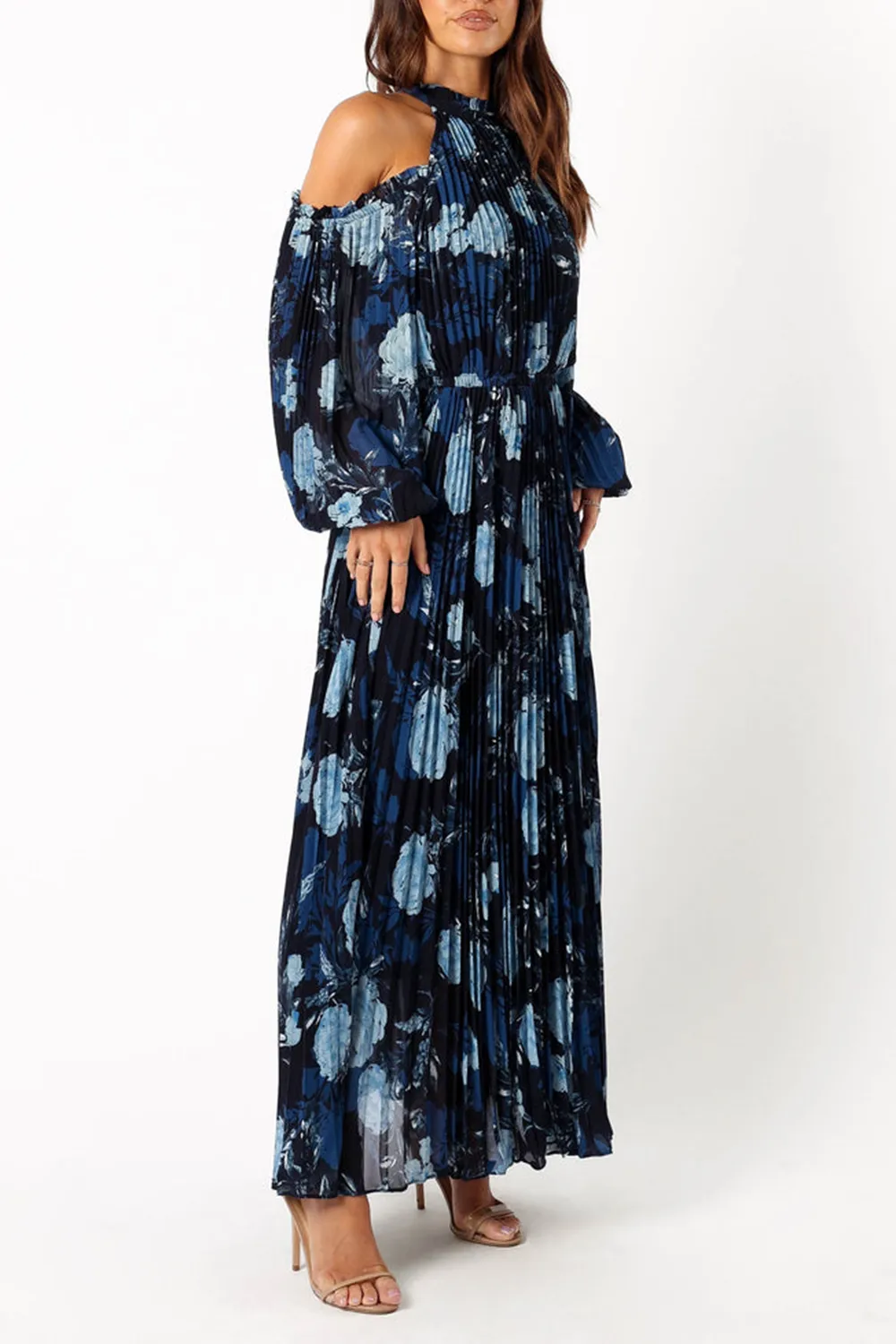 HILARY PLEATED MAXI DRESS - BLUE FLORAL