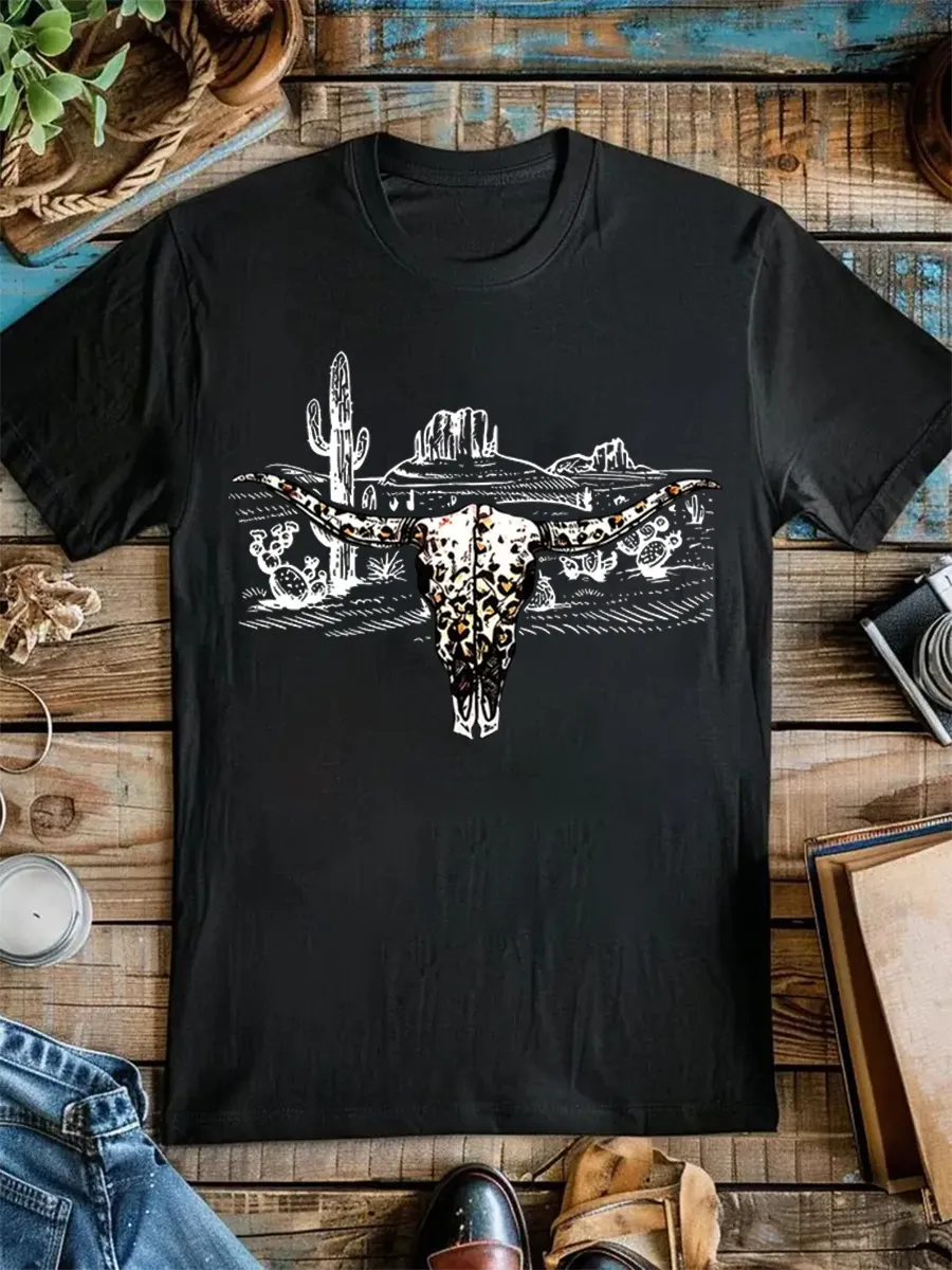 Leopard Cow Skull - Full Color Transfer T-shirt