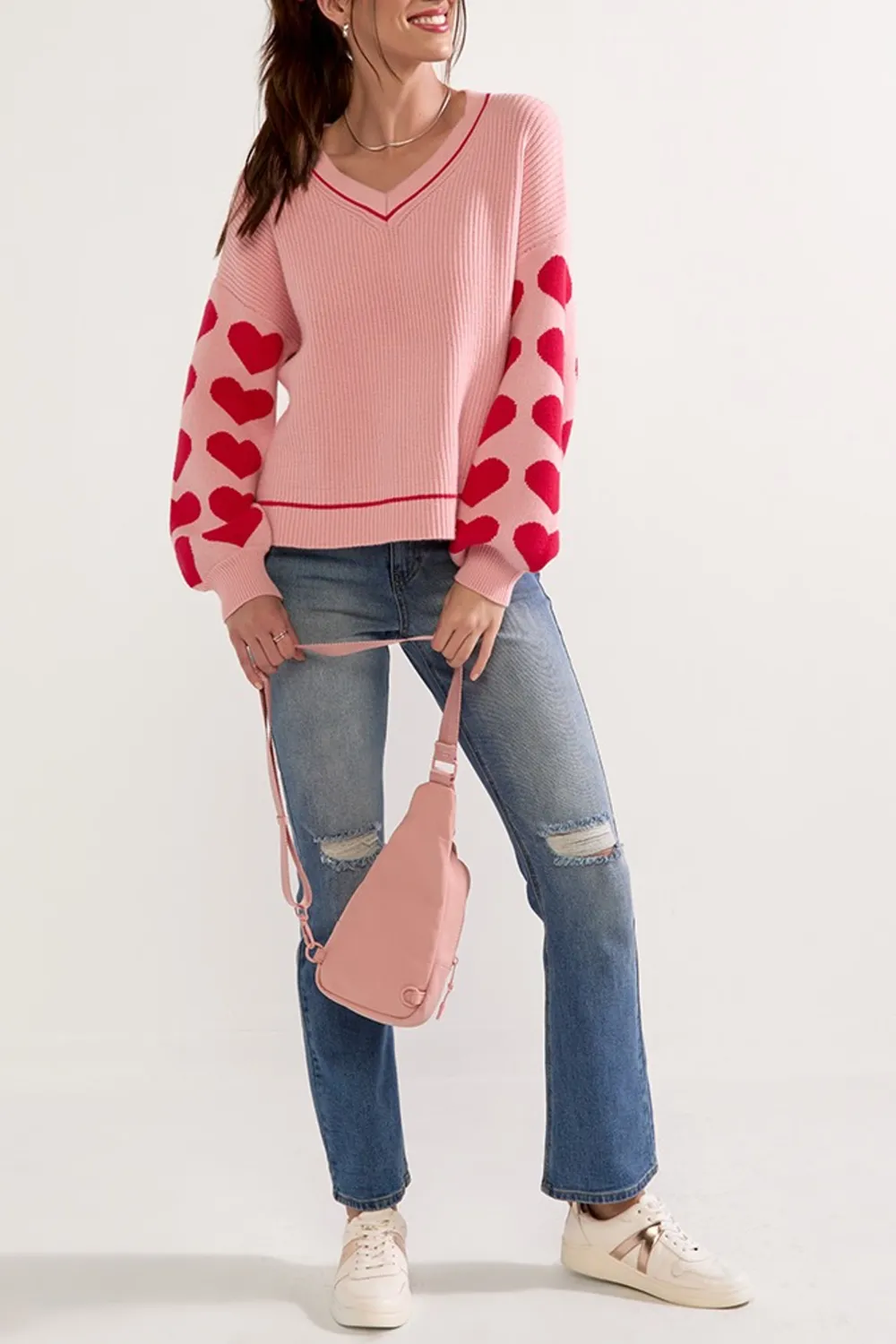 Deloris Heart Sleeve Pullover Sweater