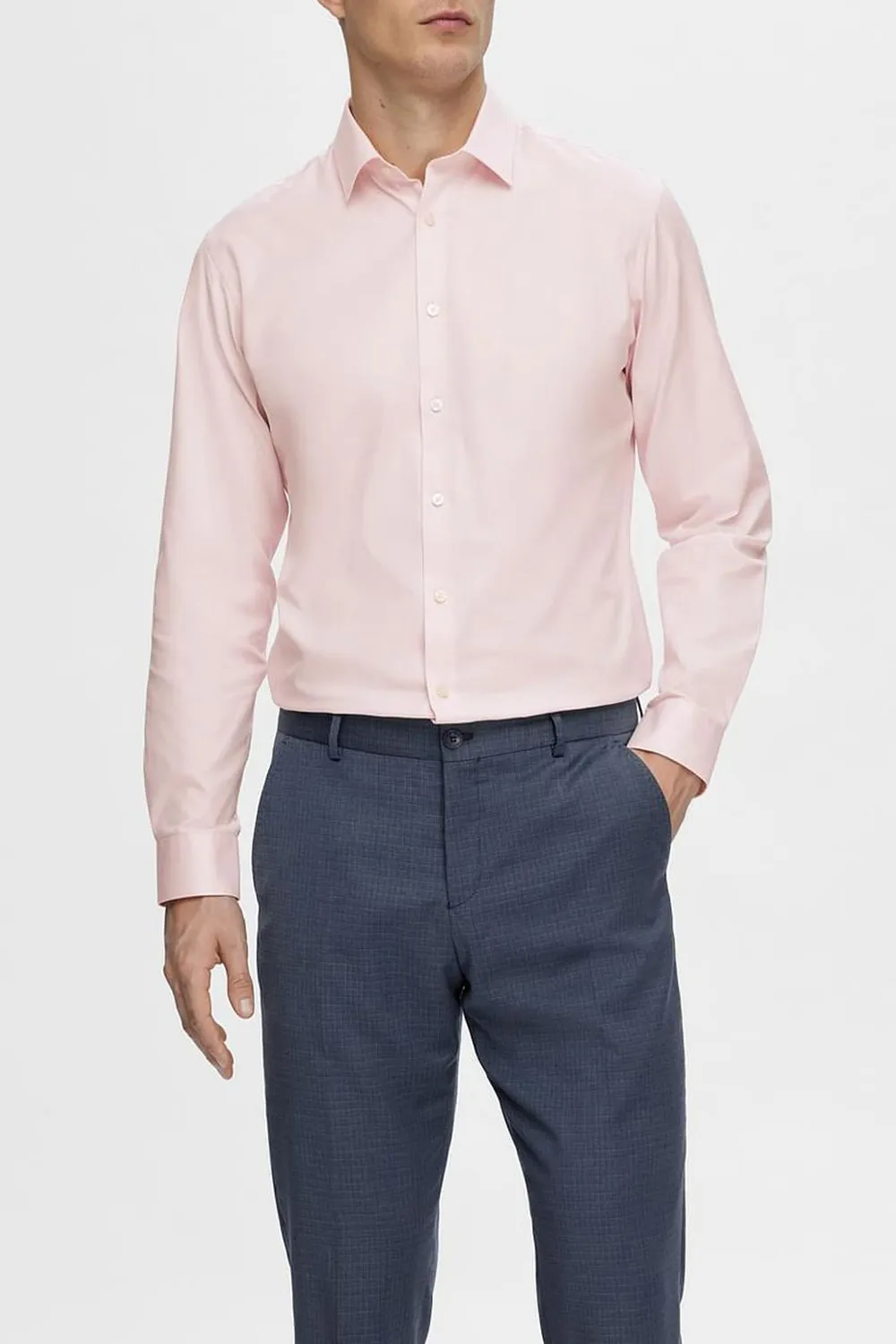 Pink Cotton Slim Full Sleeves Shirt