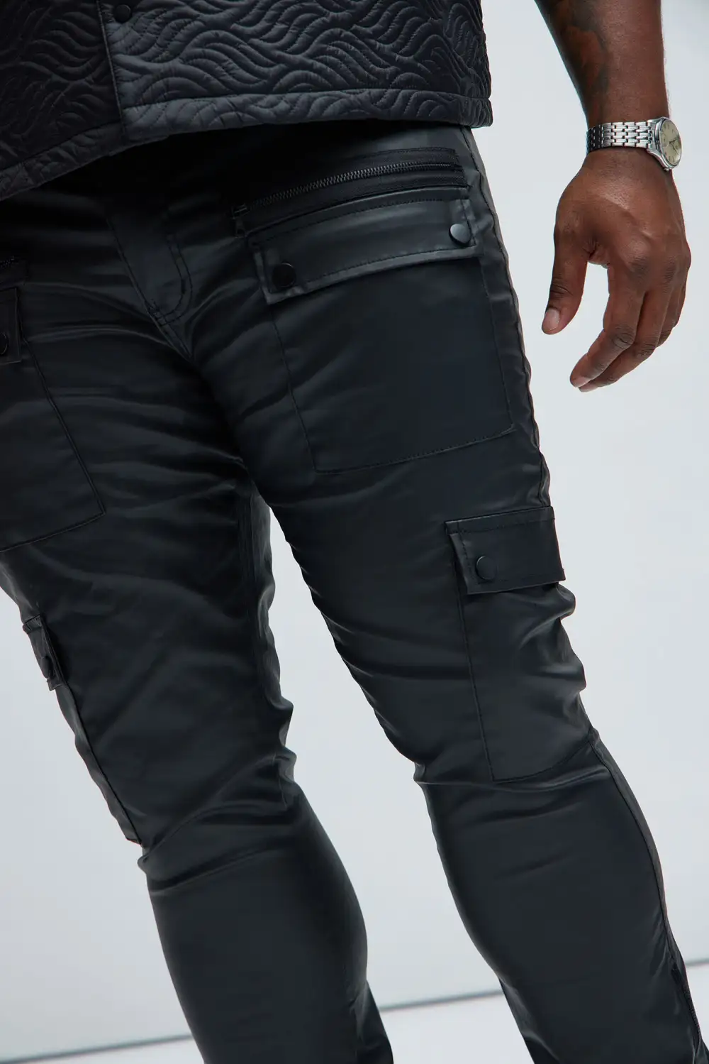 On The Verge Waxed Cargo Zipper Flare Pants