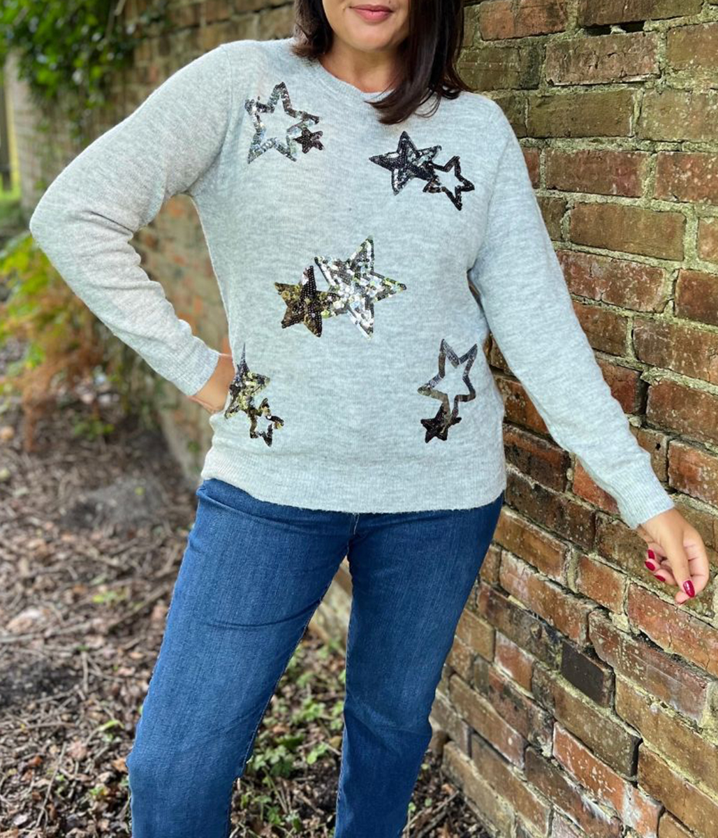 Grey Star Sparkle Sequin Jumper