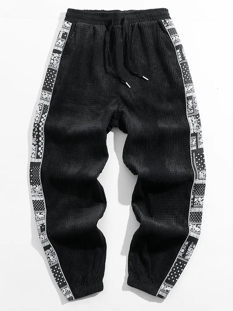 Corduroy Paisley Print Panel Pants