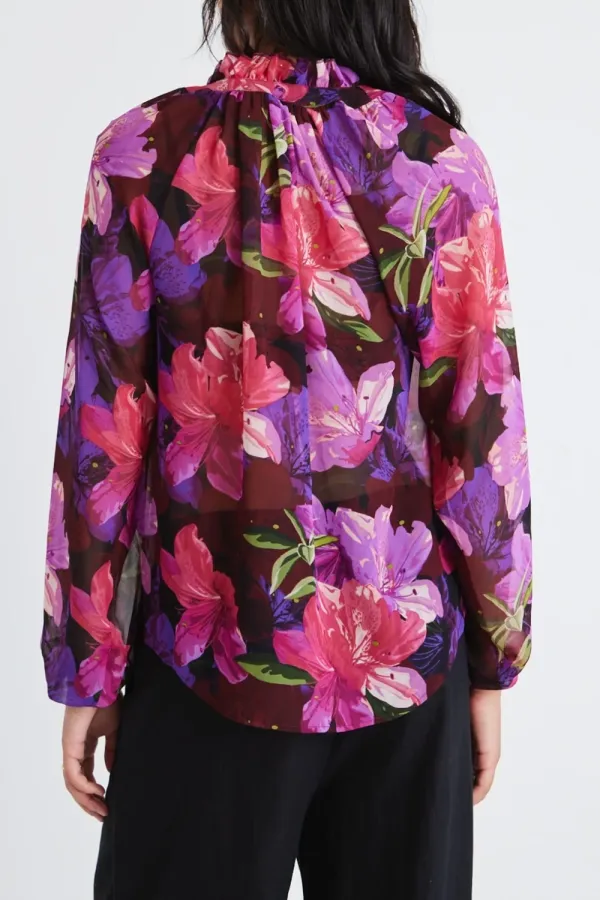 Deft Purple Orchids Georgette LS Blouse