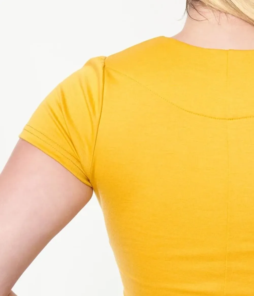 Steady 1950s Mustard Short Sleeve Knit Sophia Top