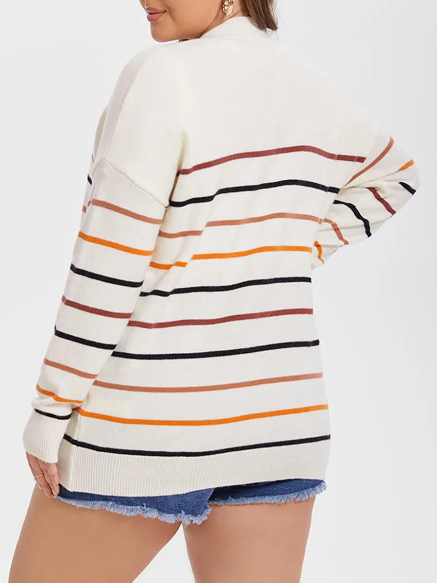 Striped Pattern Dual Pockets Cardigan