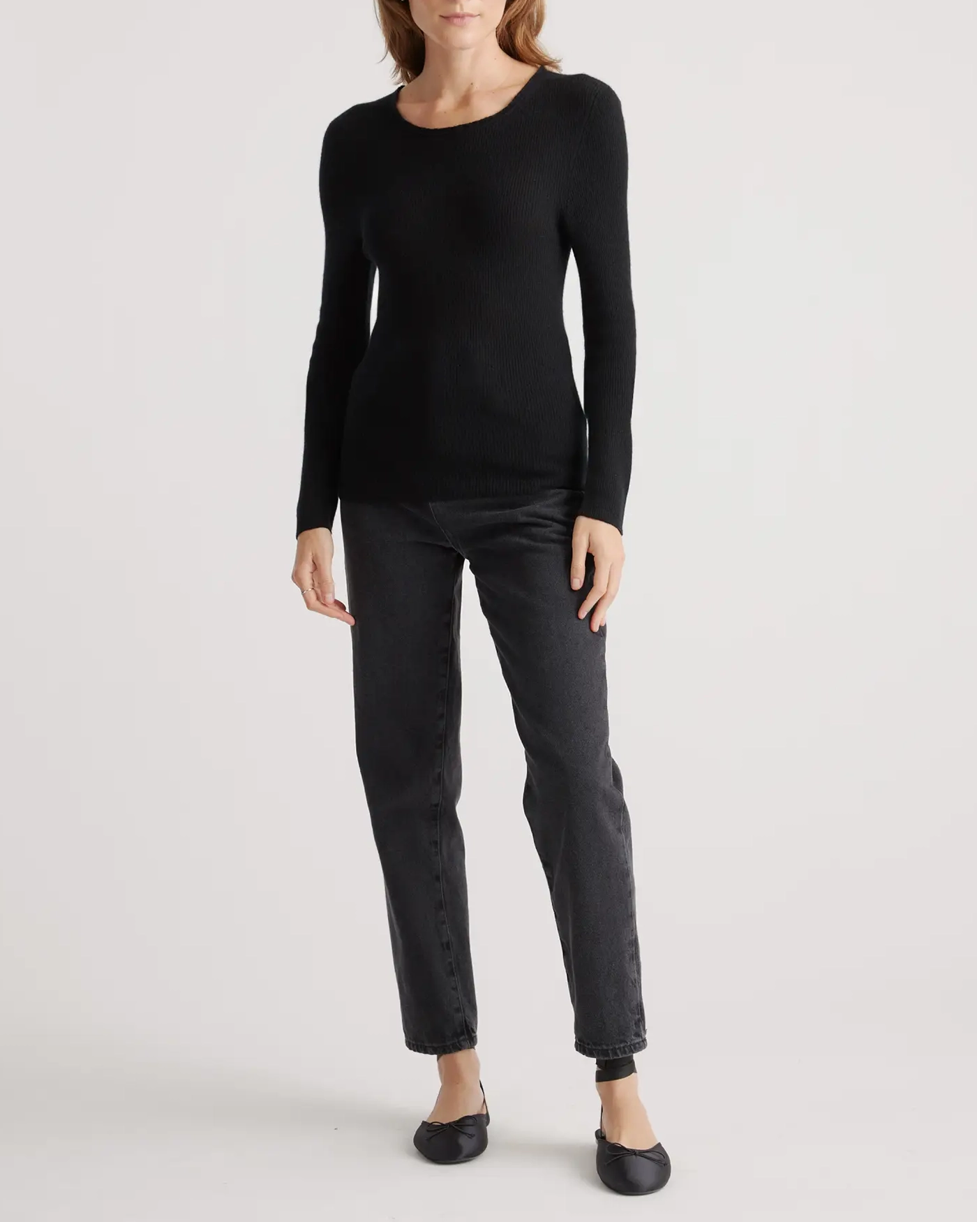 Featherweight Cashmere Ribbed Crewneck Sweater