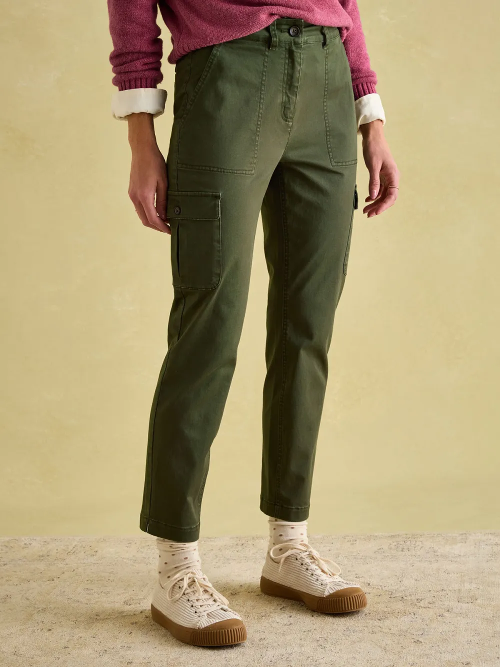 Khaki Green Slim Fit Cargo Trousers