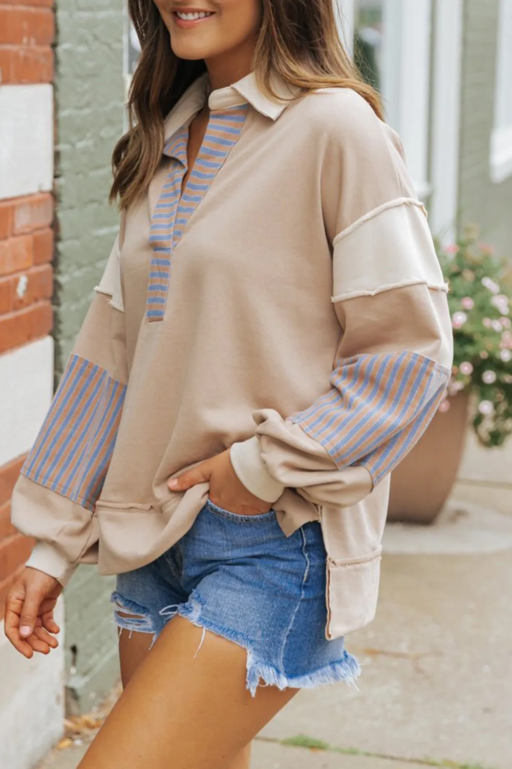 Mocha Color Block Striped Sweatshirt