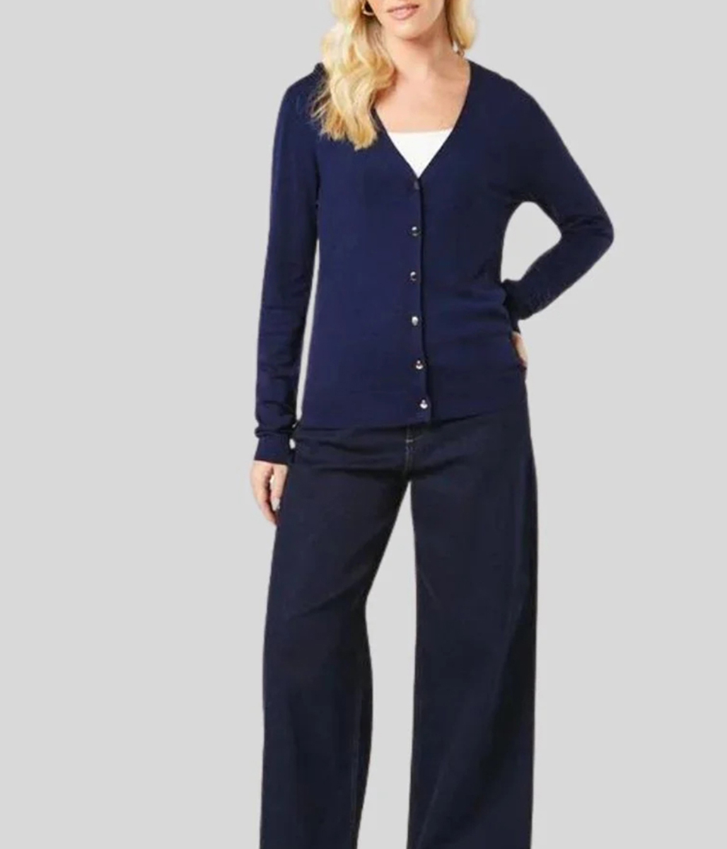 Navy V Neck Button Cardigan