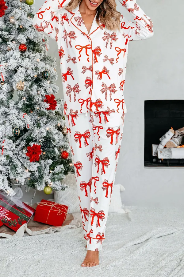 Buttery Soft Red Bow Print Pajama Set