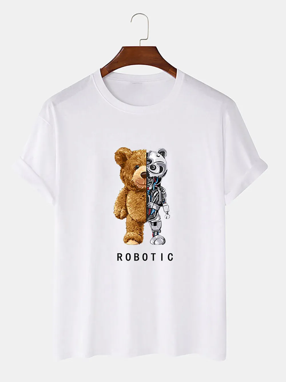 Robot Bear Funny Graphic Cotton T-Shirts