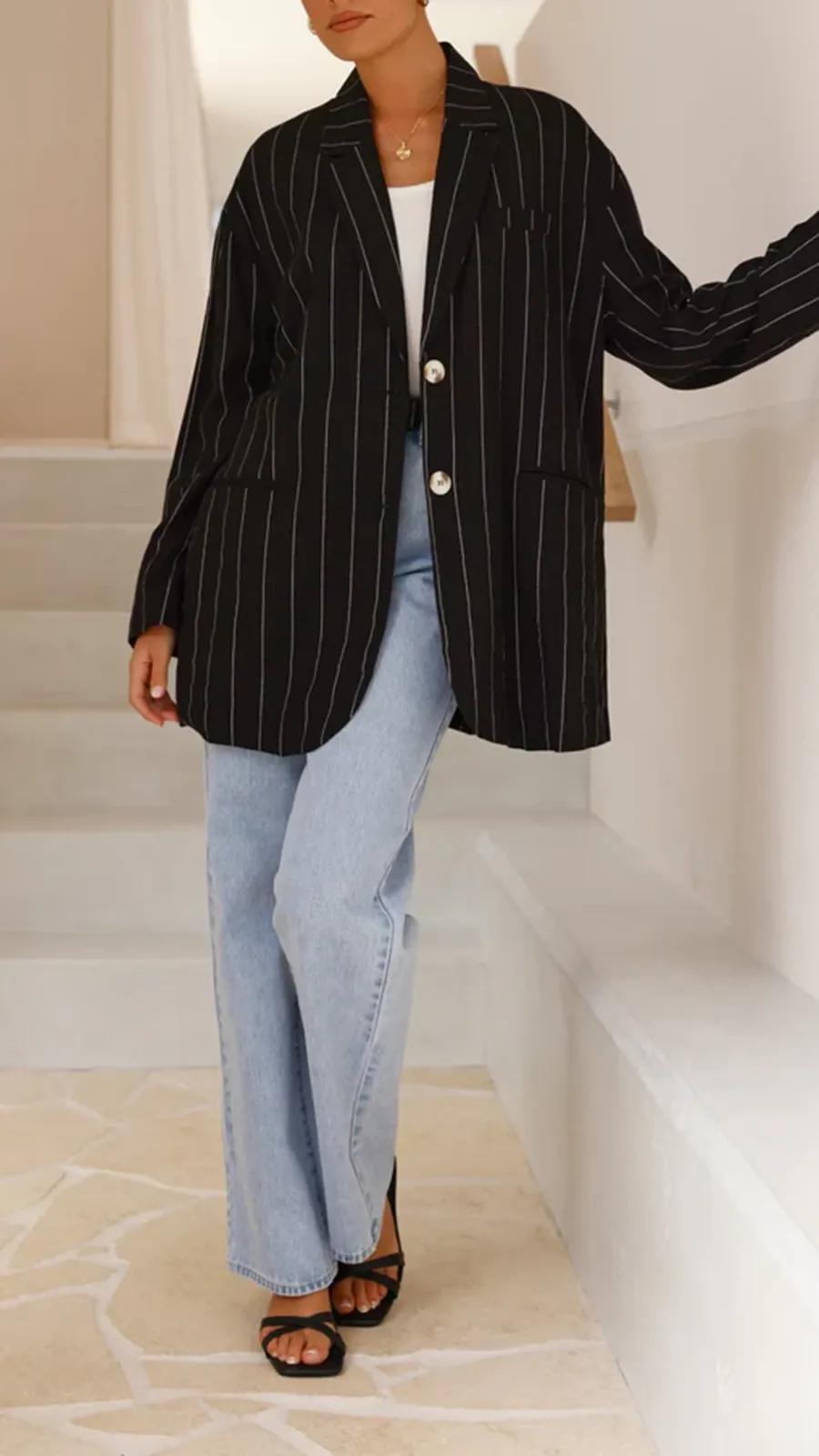 Thea Blazer - Black Pinstripe