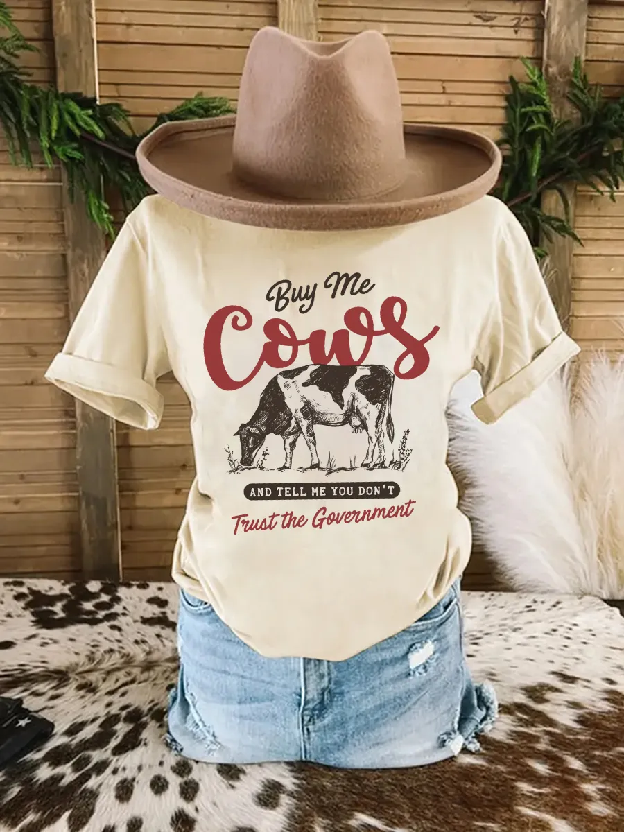 Western style pattern pasture cow slogan T-shirt