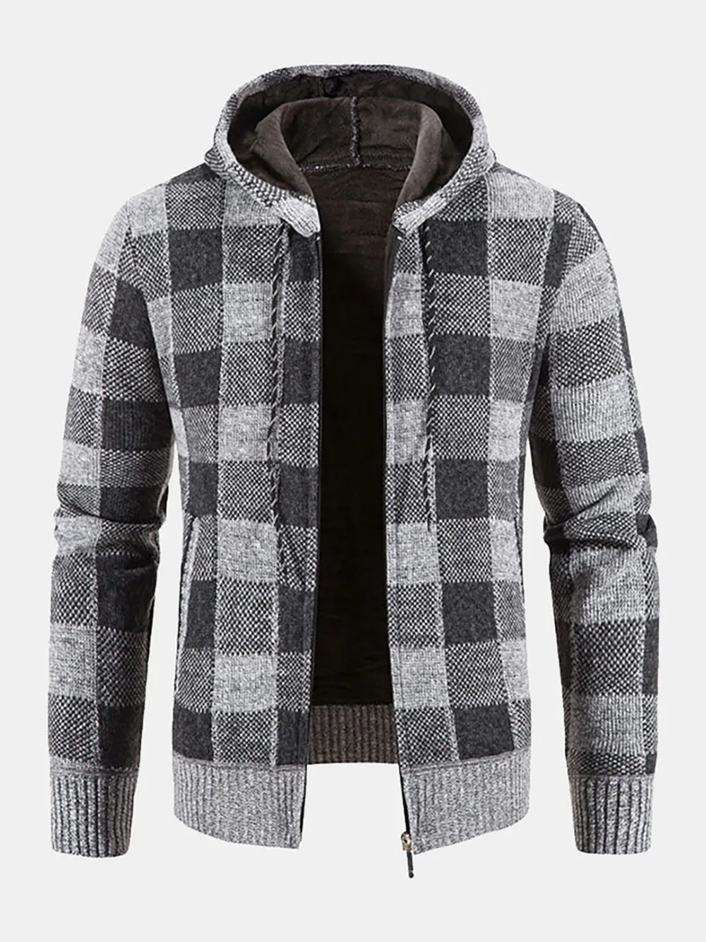 Plaid Zip Up Hooded Sweater