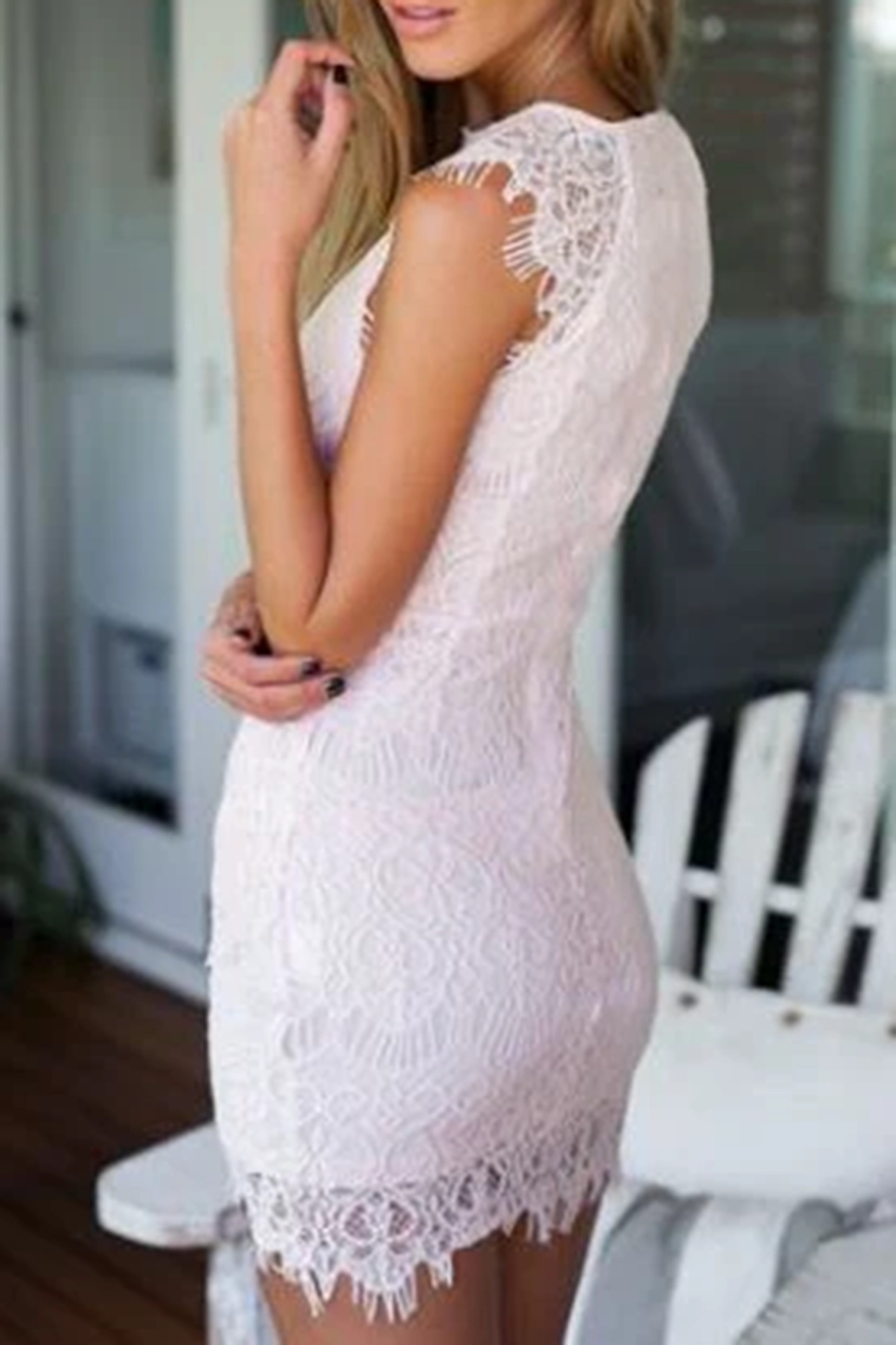 Drape Mini Dress with Light Pink Lace Overlay