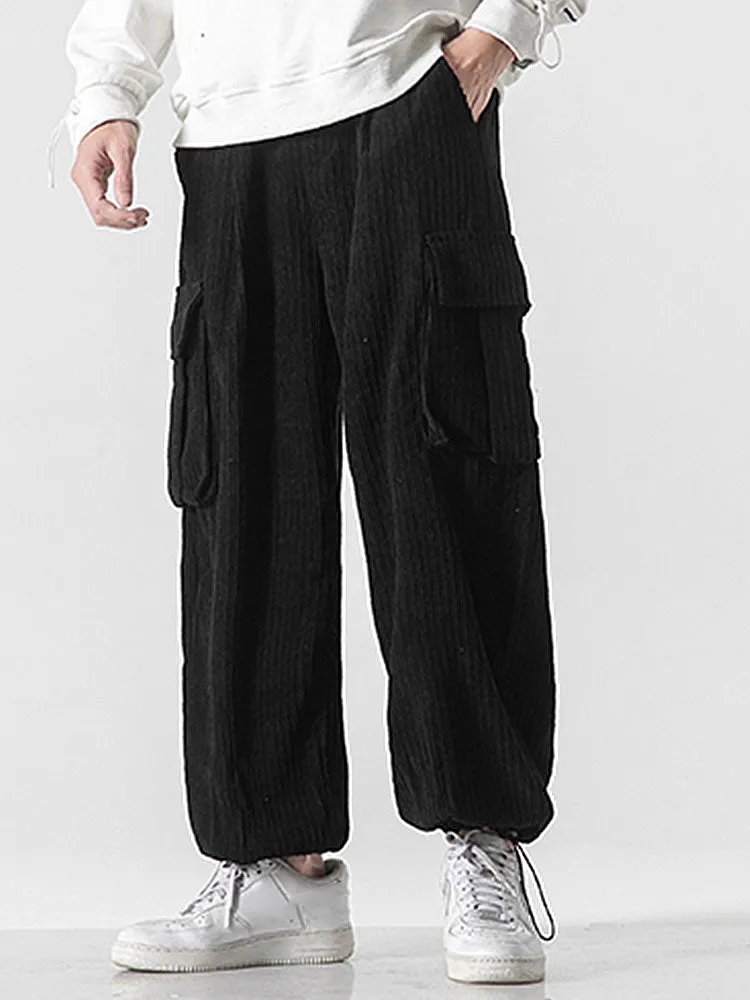 Relaxed Fit Drawcord Hem Corduroy Cargo Pants