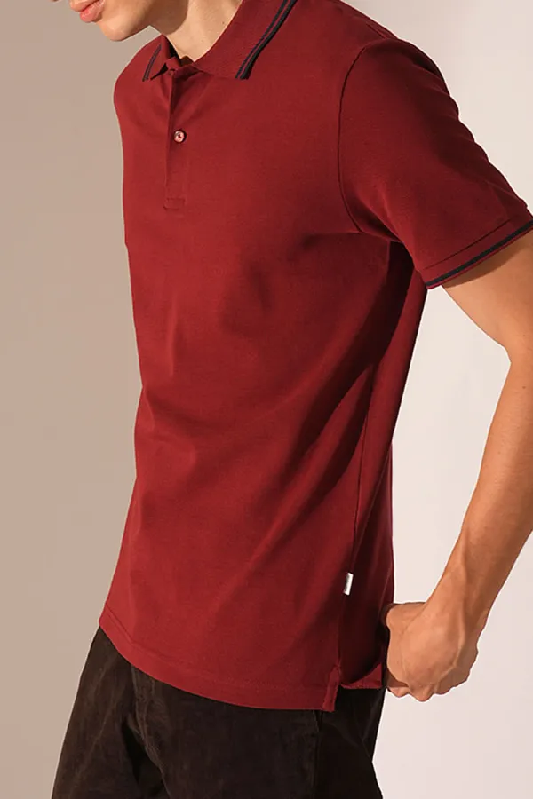 Red Embroidered Organic Cotton Polo