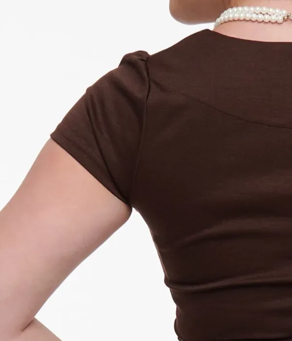 Steady 1950s Chocolate Brown Short Sleeve Knit Sophia Top