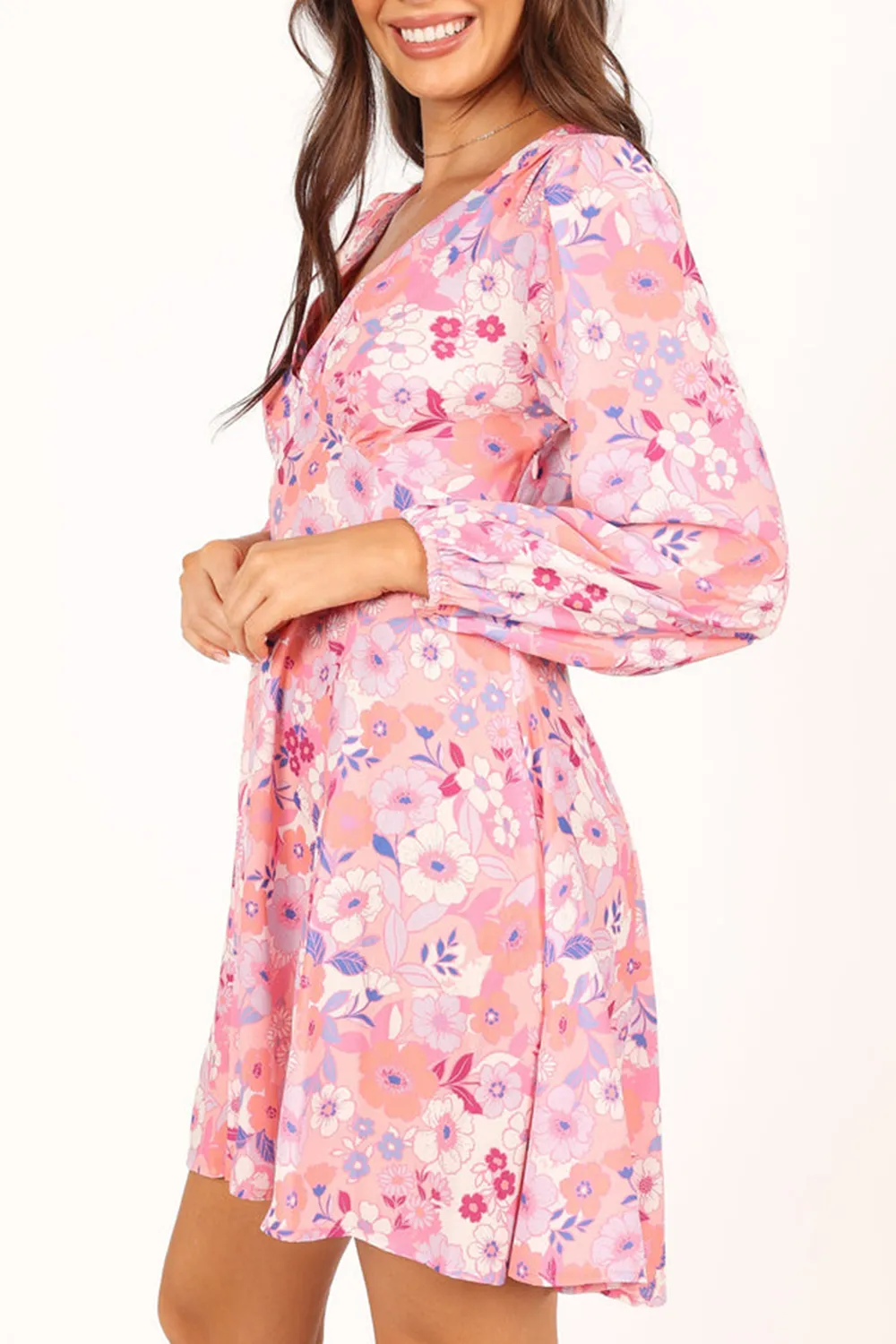 FINNICK LONG SLEEVE MINI DRESS - PINK FLORAL